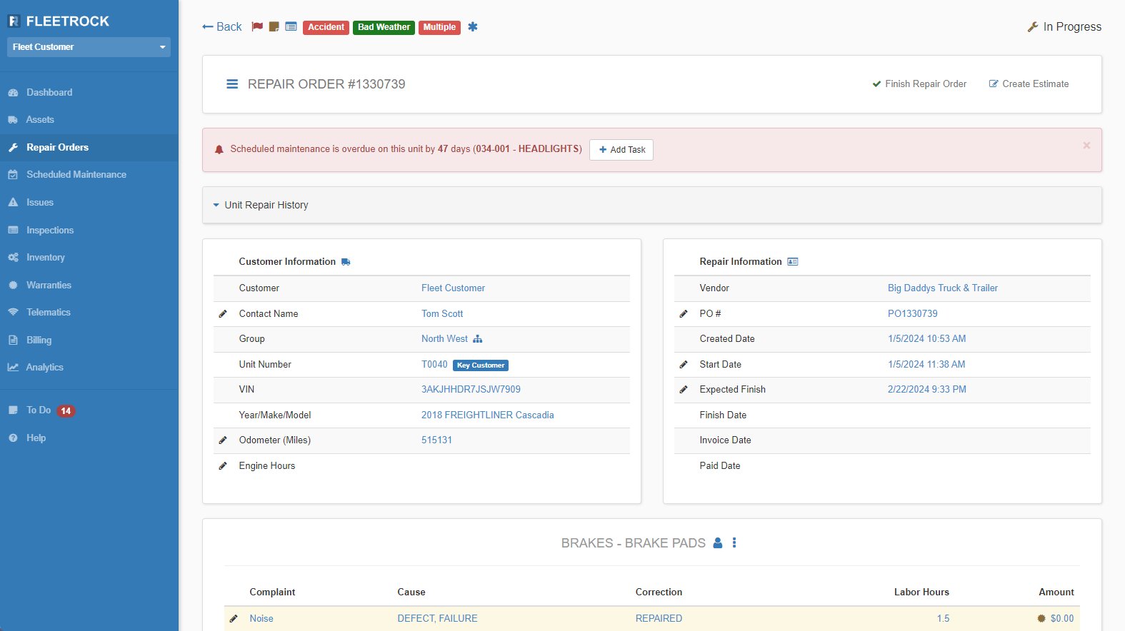 Repair Order Software Screenshot