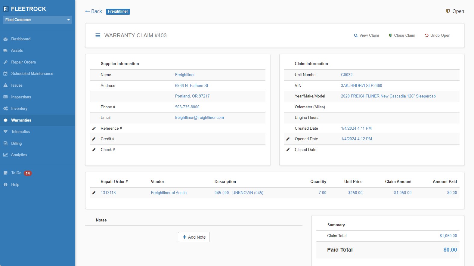 Warranty Management Software Screenshot